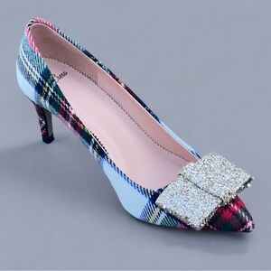 J.Crew Snowy Stewart Tartan Pumps with Glitter Bow – Size 7 – Made in Italy